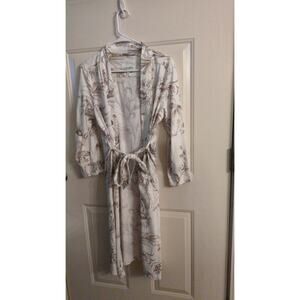Haven Well Within Womens Midi Belted Robe Brown & White Floral Organic Cotton Sm